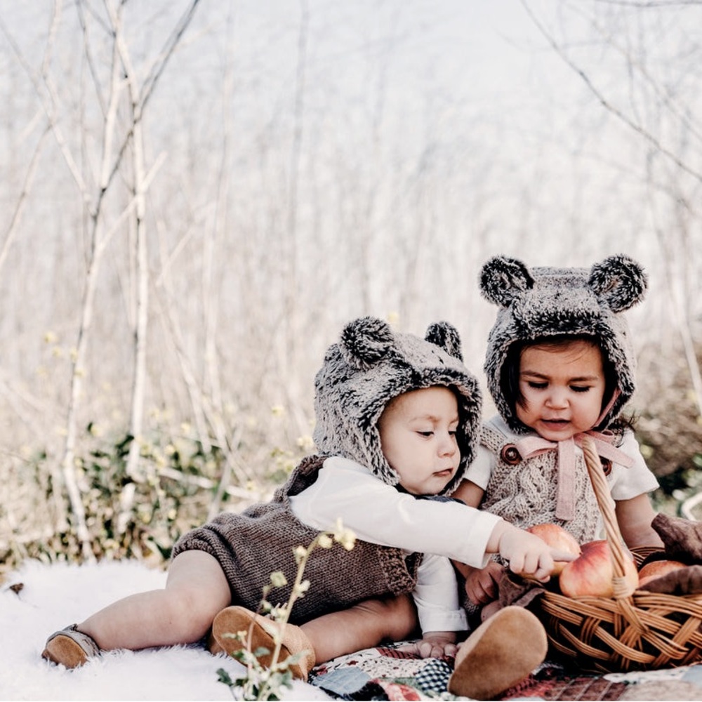 SOLD HTF Native Fable Teddy Bear Bonnet - Size 4/5 yr